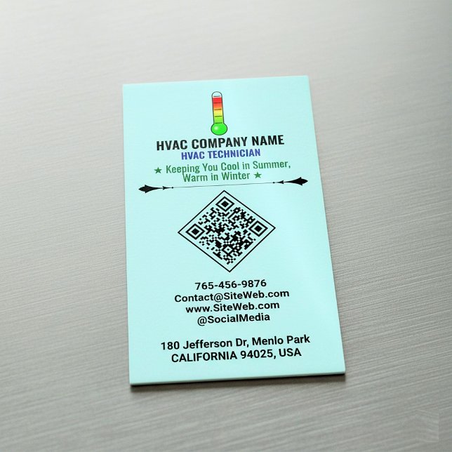 Carte De Visite Magnétique Chauffage et Climatisation (Code QR, Logo & Slogan (HVAC chimney sweep branding, plumbing service cards, AC visiting card, air duct cleaning)
