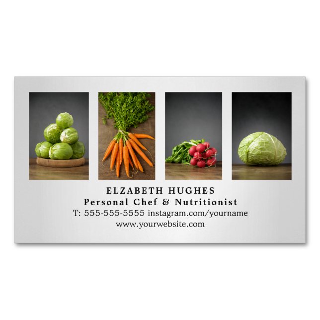 Carte De Visite Magnétique Chef cuisinier végétal moderne et élégant des Faux (devant)