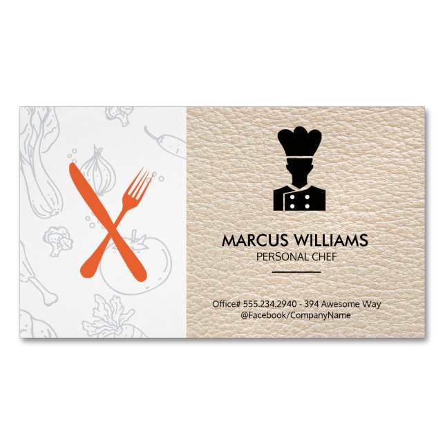 Carte De Visite Magnétique Chef culinaire | Propriétaire du restaurant | Cuir (devant)