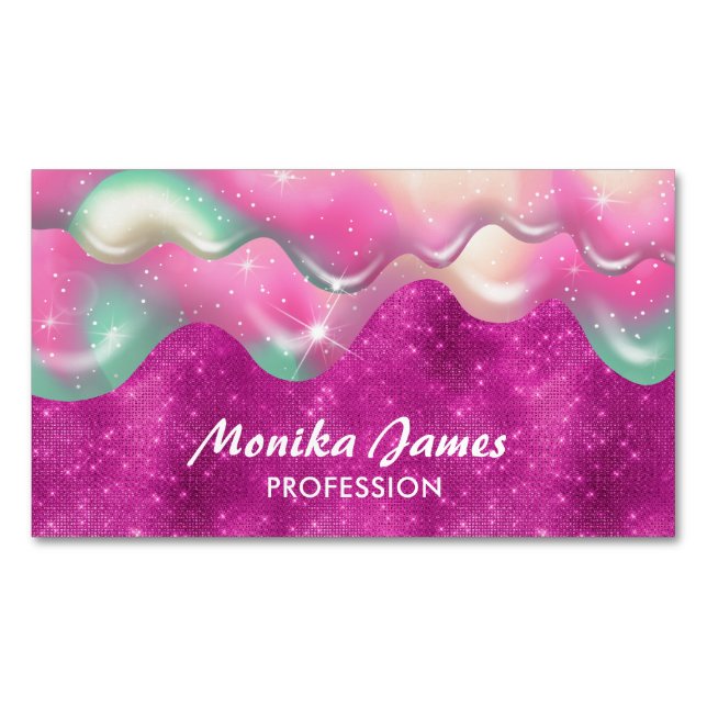 Carte De Visite Magnétique Chic Fuchsia Rose Sweet Driet Faux Parties scintil (devant)