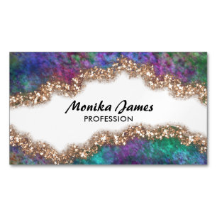 Carte De Visite Magnétique Chic Iridescente Blue Gold Faux Parties scintillan