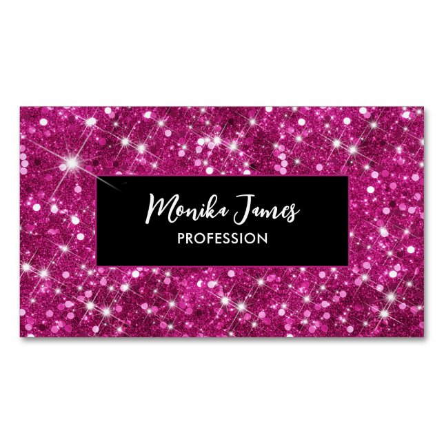 Carte De Visite Magnétique Chic Iridescente rose Parties scintillant Monogram (devant)