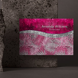 Carte De Visite Magnétique Chic rose fuchsia parties scintillant feuille mono