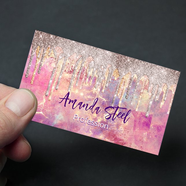Carte De Visite Magnétique Chic rose rose pâle hologramme dégoulinant (Créateur téléchargé)