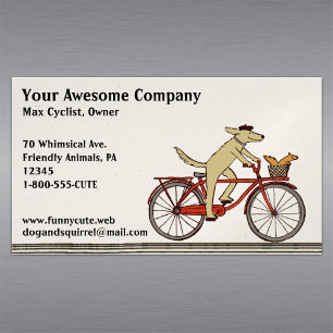Carte De Visite Magnétique Chien à vélo avec un écureuil   Animaux Mignons