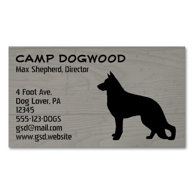 Carte De Visite Magnétique Chien berger allemand Silhouette Faux Style bois (devant)