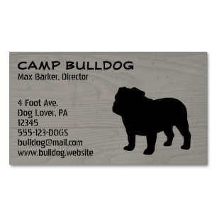 Carte De Visite Magnétique Chien de taureau anglais Silhouette Faux Wood Grai
