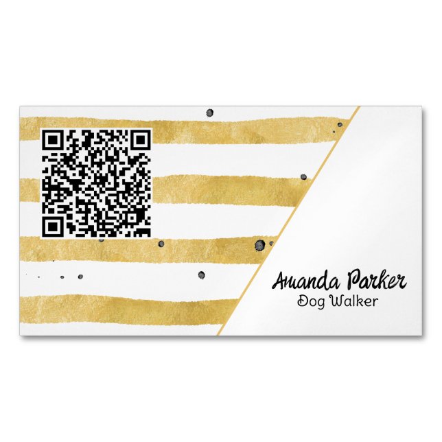 Carte De Visite Magnétique Chien Walker Brown Aquarelle écriture QR Code (devant)