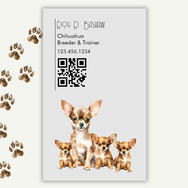 Carte De Visite Magnétique Chihuahua Animaux Code QR (Créateur téléchargé)