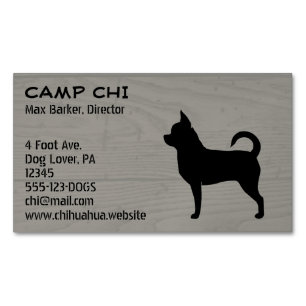 Carte De Visite Magnétique Chihuahua noir Silhouette Chien Faux Style bois