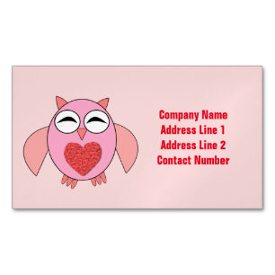 Carte De Visite Magnétique Chouette de coeur rose personnalisée