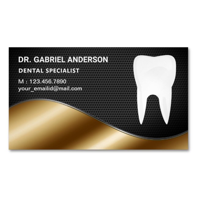 Carte De Visite Magnétique Clinique dentaire Gold Black Mesh Dentiste dentair (devant)