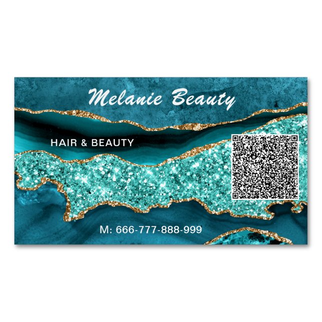 Carte de visite magnétique Code QR Bleu sarcelle T (devant)