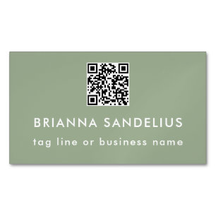 Carte De Visite Magnétique Code QR de script moderne vert sauge personnalisé