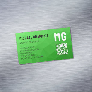 Carte De Visite Magnétique Code QR du motif de maillage géométrique vert clai