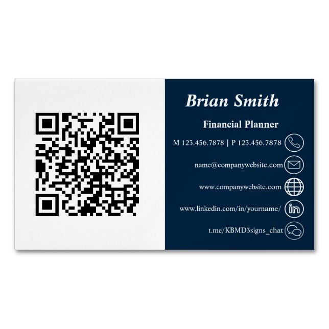 Carte De Visite Magnétique Code QR du planificateur financier bleu (devant)