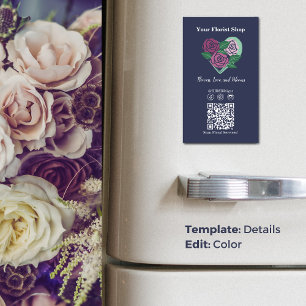 Carte De Visite Magnétique 💐 code QR Médias sociaux Floriste bleu-violet