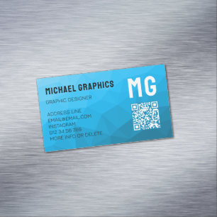 Carte De Visite Magnétique Code QR motif de maillage géométrique dégradé cyan