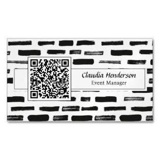 Carte De Visite Magnétique Code QR personnalisé noir et blanc simple