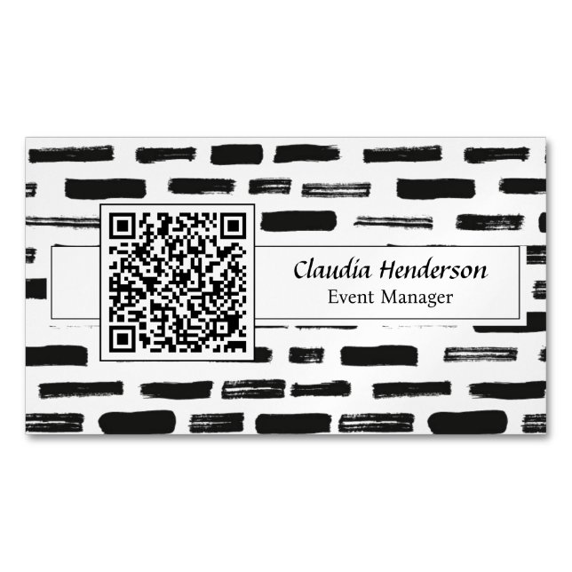 Carte De Visite Magnétique Code QR personnalisé noir et blanc simple (devant)
