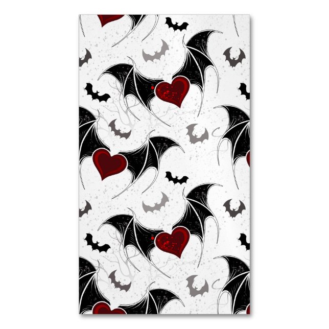 Carte De Visite Magnétique Coeur d'Halloween avec ailes de chauve-souris noir (devant Vertical)