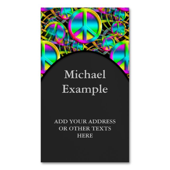 Carte De Visite Magnétique Coloré PEACE motif sans faille + vos idées (devant Vertical)