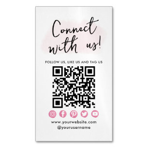 Carte De Visite Magnétique Connectez-vous aux médias sociaux rose QR Code mod