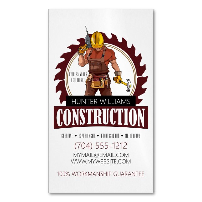 Carte De Visite Magnétique Constructeur de construction professionnelle moder (devant Vertical)