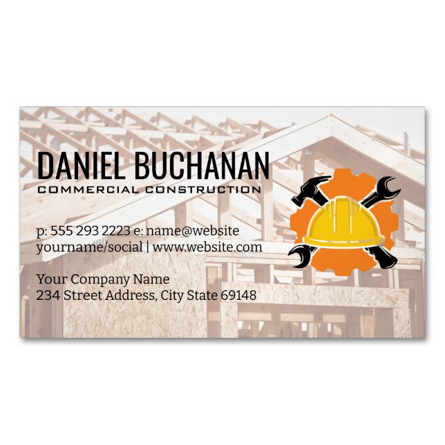 Carte De Visite Magnétique Construction | Cadre en bois de la maison (devant)