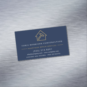Carte De Visite Magnétique Construction de Manoeuvre en Bleu Nuit et Or