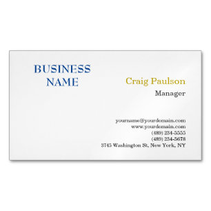 Carte De Visite Magnétique Couleur or Nom bleu blanc minimaliste moderne