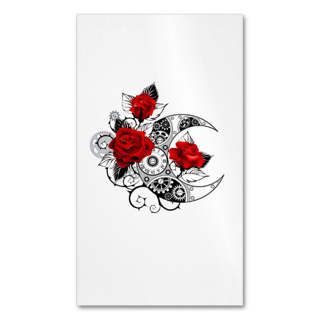 Carte De Visite Magnétique Croissant mécanique avec roses rouges (devant Vertical)