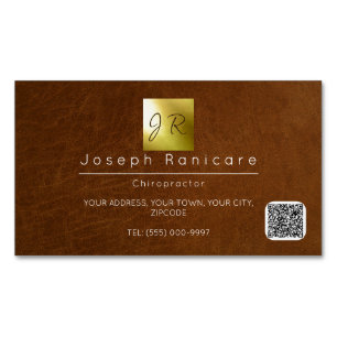 Carte De Visite Magnétique cuir marron luxe marque feuille or
