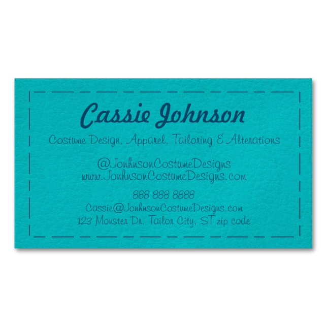 Carte De Visite Magnétique Cuir Turquoise Moderne Faux (devant)