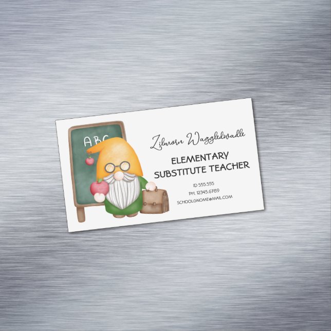 Carte De Visite Magnétique Cute Aquarelle Gnome Enseignant (In Situ)