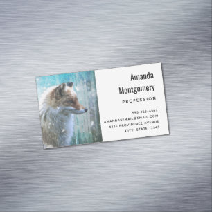 Carte De Visite Magnétique Cute Furry Fox sur Blue Grunge Arrière - plan