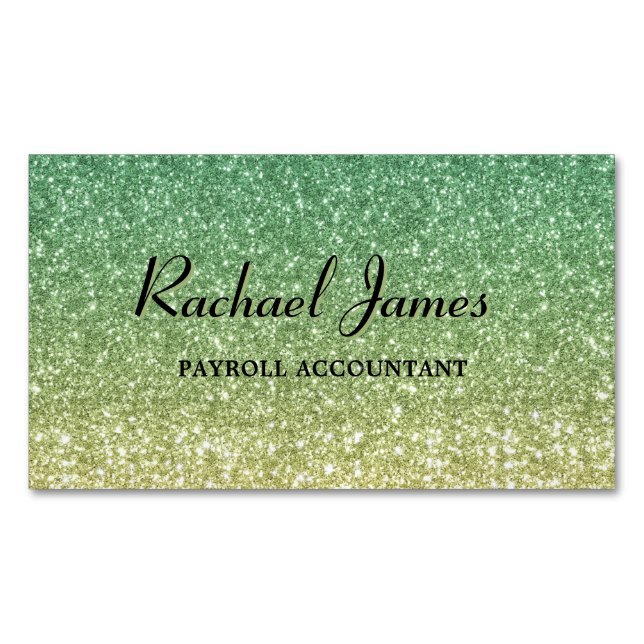 Carte De Visite Magnétique Cute Glittery Green Lime Ombre (devant)