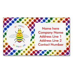 Carte De Visite Magnétique Cute LGBT Fier Abeille arc-en-ciel et fleurs Perso