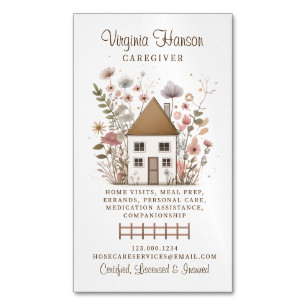 Carte De Visite Magnétique Cute Vintage Floral House Services aux aidants