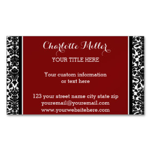 Carte de visite magnétique de damassé noire rouge
