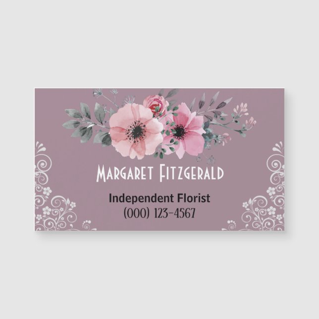 Carte de visite magnétique de fleuriste pourpre (Devant)