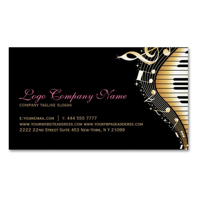 Carte De Visite Magnétique Design Élégant Black And Gold Music Notes (devant)