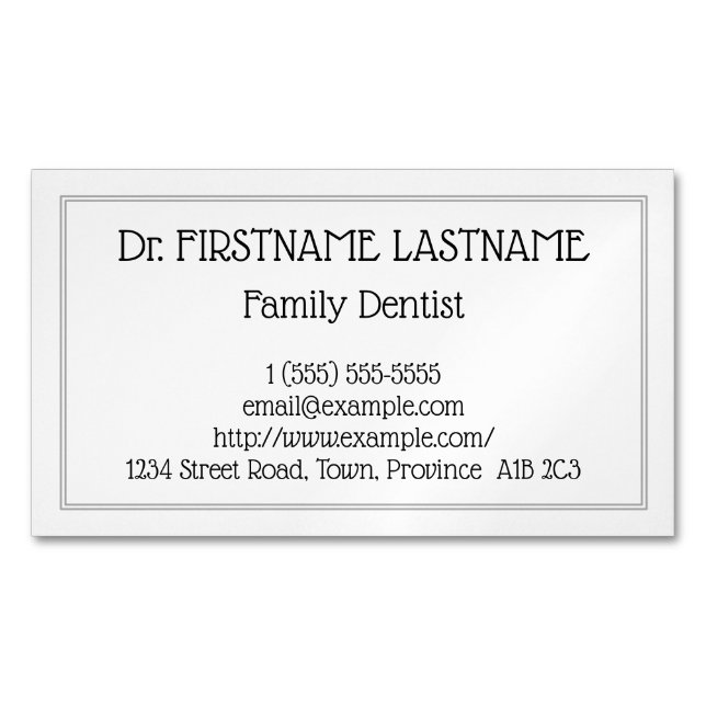 Carte de visite magnétique discret pour dentiste d (devant)