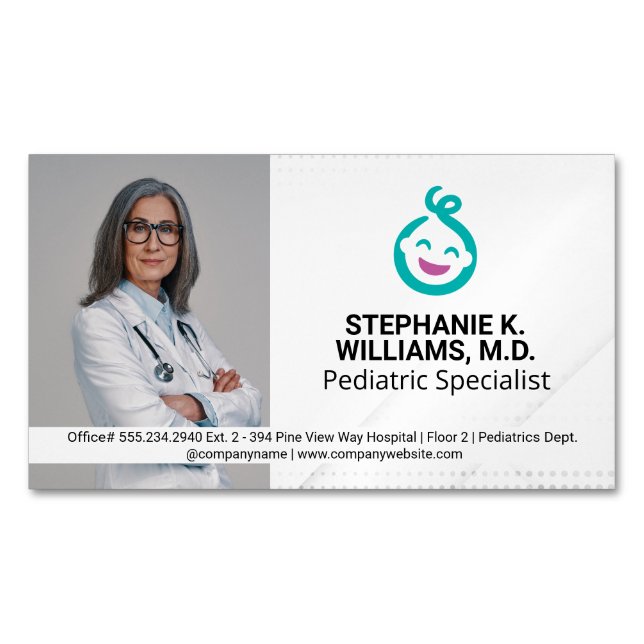 Carte De Visite Magnétique Docteur femme | Logo pédiatrique pour bébé (devant)