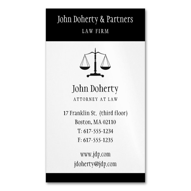 Carte De Visite Magnétique Droit | Classy Black Scales of Justice (devant Vertical)
