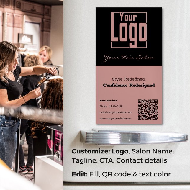Carte De Visite Magnétique Elegance Redéfini Professionnel Hair Salon Code QR (Elegance Redefined Professional Hair Salon QR Code Business Card Magnet)