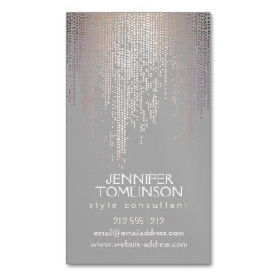 Carte De Visite Magnétique Elégant Blush Confetti Pluie Motif Gris