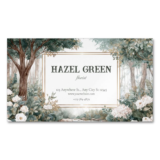 Carte De Visite Magnétique Elégant bois Jardin Floral Gold Frame (devant)