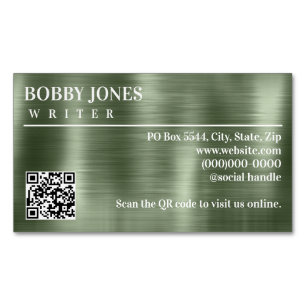 Carte De Visite Magnétique Élégant Brossé vert Foil métal QR Code