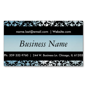 Carte De Visite Magnétique Elégant design noir & bleu Aqua Damask